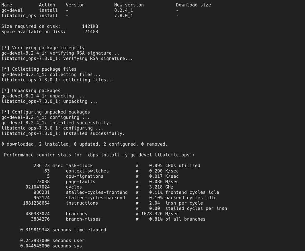 xbps benchmark with cached package