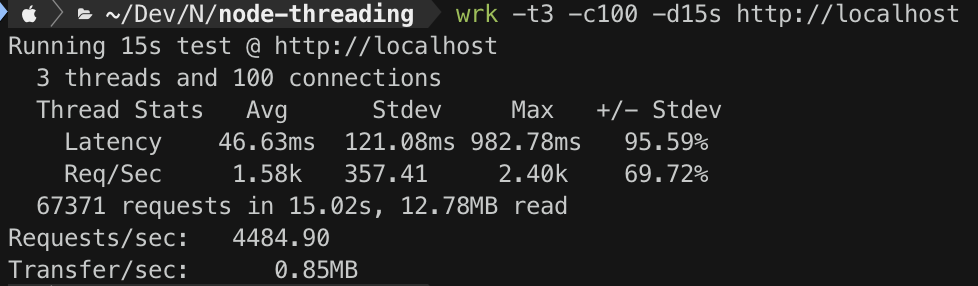 benchmark on 1 threaded node server