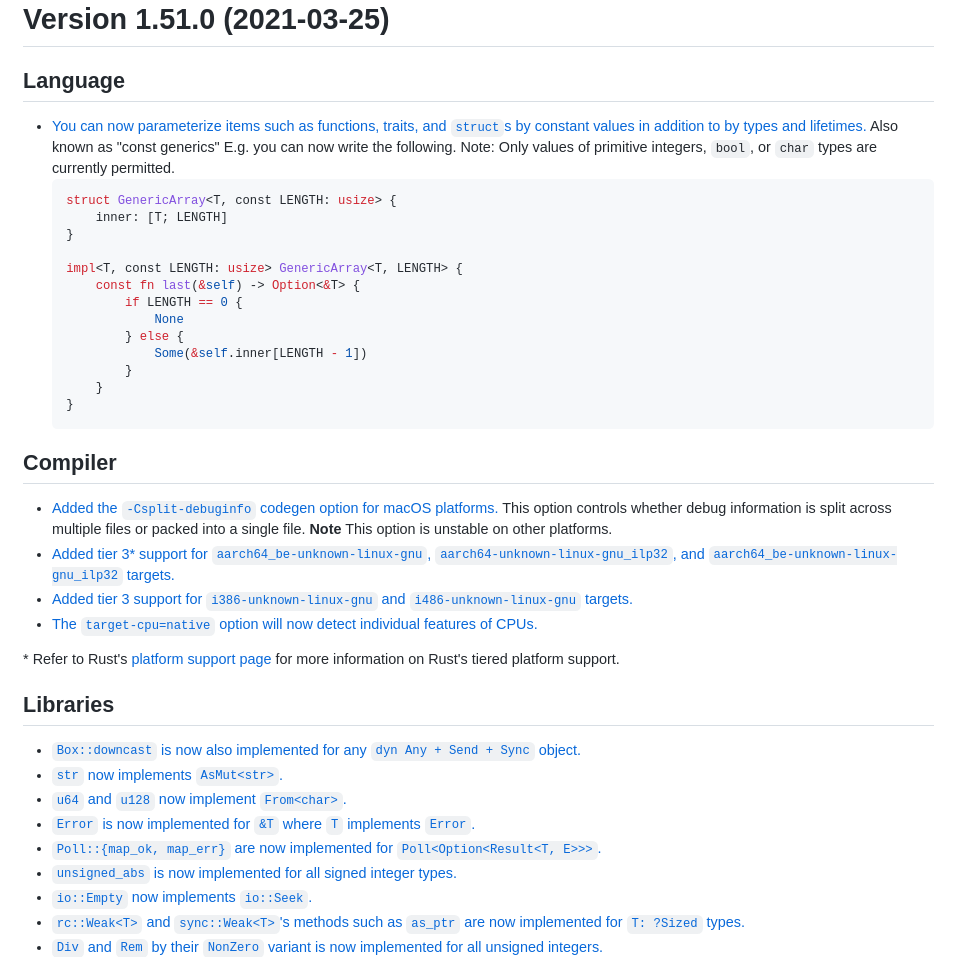 rust v1.51 change logs